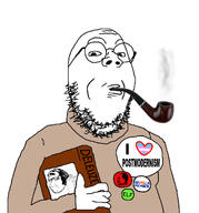 2soyjaks badge book closed_mouth clothes gilles_deleuze glasses holding_object mao_zedong nambla postmodernism smoke smoking smoking_pipe transheart variant:gapejak variant:smugjak // 1069x1145 // 363.2KB