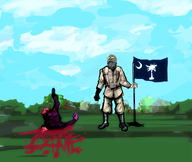 ack admin artist:romanian_schizo blood blue_sky boot cloud dead_body flag flag:south_carolina full_body grass loser millitary painting quote_(user) soot soyjak_party splatter uniform variant:gapejak victory // 1238x1042 // 599.6KB