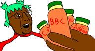4chan 4cuck anime bbc bottle clothes dark_skin'p datamining discord glasses hair hand open_mouth pill pills smile soyjak stubble variant:pillsjak yotsoyba zog // 581x314 // 35.6KB