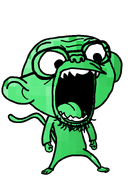 emerald emerald_(namefag) forehead_lines full_body glasses meta:namefags monkey nose open_mouth rocket_monkeys series:joke_soyjaks stubble tail variant:poo_poo_test