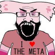 angel_dust angry beard clothes faggot gay glasses hazbin_hotel i_love meta open_mouth pink_hair purple_eyes raised_eyebrow subvariant:science_lover tshirt variant:markiplier_soyjak // 624x624 // 106.5KB