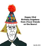 2025 admin angeleno birthday birthday_hat closed_mouth clothes glasses hair hat july july_6 neutral onion parody robe soybooru soyjak stubble text variant:cobbert // 780x876 // 176.5KB