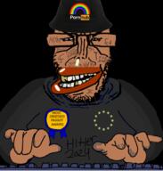 adolf_hitler antisemitism award badge beard black black_background brown_skin bucket_hat clothes computer crying european european_union fingers flag flag:european_union glasses half_open_mouth hand hat keyboard most_obsessed_faggot_award mutt ominous poop pornhub rainbow red_eyes shadow shitskin smug star_(symbol) subvariant:euromutt swastika sweater tattoo typing variant:markiplier_soyjak // 1951x2048 // 1.4MB