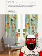 angry arm beard chair clothes curtain fume giraffe glasses hadith hat i_am islam monkey muhammad open_mouth parrot red_skin soyjak subvariant:science_lover sunnah text toucan tshirt variant:markiplier_soyjak // 894x1203 // 183.6KB