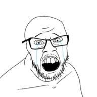 crying glasses open_mouth sad soyjak stubble variant:feraljak // 1500x1500 // 308.8KB