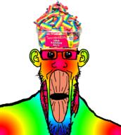candy clothes colorful ear flavorjak food glasses green hat oh_my_god_she_is_so_attractive open_mouth sour soyjak stretched_mouth stubble variant:markiplier_soyjak // 1080x1207 // 562.7KB