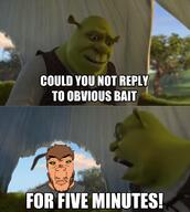 bait black_sclera brown_hair euromutt eyebags fnf_pedo green_eyes grey_hat grey_shirt joe_mama joel_(user) meme mustache shrek stubble subvariant:chudplier tan_skin text variant:chudjak variant:markiplier_soyjak // 599x670 // 338.8KB