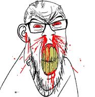 angry blood bloodshot_eyes clenched_teeth cracked_teeth ear glasses hair mustache nosebleed red_eyes soyjak stubble subvariant:feralrage teeth template variant:feraljak vein yellow_teeth // 894x919 // 228.7KB