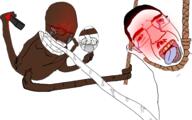2soyjaks angry arm black_skin blood bloodshot_eyes blush bwc chud clenched_teeth closed_mouth crying deformed distorted glasses hand mirror pointing poop rope smile smirk smug soyjak stubble variant:chudjak variant:soyak variant:two_pointing_soyjaks // 1440x900 // 474.5KB