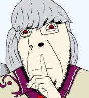 anime finger gray_hair grey_hair hand kishin_sagume red_eyes shushing touhou variant:cobson video_game // 775x849 // 36.6KB