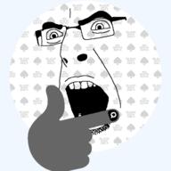 bbc emoticon glasses hand open_mouth queen_of_spades soyjak stubble thinking variant:cobson 🤔 // 600x600 // 173.5KB