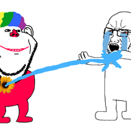 clown crying flower full_body glasses lips plant rainbow_hair rainbow_wig red_lips red_nose red_shirt series:the_prankster smile spray stubble subvariant:the_prankster sunflower variant:impish_soyak_ears variant:soyak water wig // 1920x1080 // 1.8MB