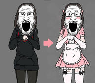 anime arm blush boymoder clothes dress female glasses hair hand kurumi_nanase leg menhera_chan open_mouth soyjak soyjaks stubble variant:markiplier_soyjak white_skin // 1199x1040 // 177.3KB