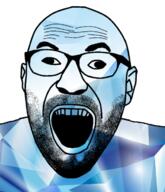 beard cross_eyed ear gem glasses open_mouth soyjak stubble variant:cirrus // 608x709 // 455.2KB
