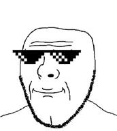 closed_mouth glasses smile soyjak stubble subvariant:sigurður subvariant:wholesome_soyjak sunglasses variant:gapejak // 678x758 // 84.3KB