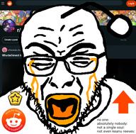animal anime antenna arthur avatar_the_last_airbender bart_simpson cartoon cat catdog closed_eyes closed_mouth crying dragon_ball drake glasses halloween instagram is_this_a_pigeon keanu_reeves larry_the_lobster master_roshi meme nickelodeon no_one open_mouth orange_lips orange_tears orange_tongue r_memes reddit reddit_gold reddit_moment redditard rocko_rama rockos_modern_life snoo soul soyjak spongebob_squarepants stubble text the_simpsons thumbs_up upvote variant:rupturejak // 423x416 // 63.3KB