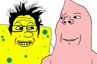 2soyjaks animal are_you_soying_what_im_soying blue_eyes cartoon glasses hair looking_at_each_other nickelodeon patrick_star pink smirk soyjak sponge spongebob_squarepants stubble subvariant:wholesome_soyjak variant:gapejak variant:markiplier_soyjak yellow // 1200x800 // 163.5KB