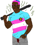bbc brown_skin flag:transgender_pride_flag jewish_hat jewish_nose jewish_star kike neovagina pink_hair spade spade_tattoo star_of_david stink_lines subvariant:muscular_chud2 variant:chudjak // 1834x1913 // 387.3KB