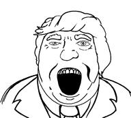 clothes donald_trump hair open_mouth president soyjak subvariant:bernald_trump suit variant:bernd // 1420x1277 // 45.5KB