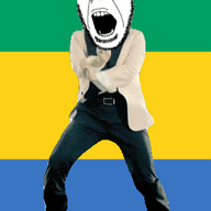 angry animated country dance flag flag:gabon full_body gabon gangnam_style glasses irl open_mouth soyjak stubble variant:cobson // 300x460 // 499.5KB