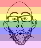 ear flag glasses lgbt open_mouth soyjak stubble variant:nojak // 443x523 // 10.5KB