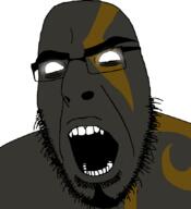 angry beard character dark_odyssey_collection god_of_war god_of_war_ragnarök gray_skin kratos open_mouth screaming skin smile soot soot_colors soyjak_party subvariant:modern_cobson variant:cobson video_game // 775x849 // 69.5KB