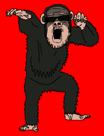 animal animated ape arm cool dance ear ext=gif foot fur glasses hand leg looking_up monkey moustache mustache open_mouth party series:animaljaks shades sunglasses variant:a24_slowburn_soyjak wrinkles // 427x557 // 74.4KB