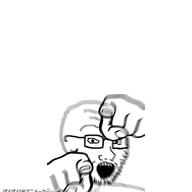 animated glasses hand open_mouth pointing pointing_at_viewer poyopoyo soyjak stubble text variant:soyak wrong_side_of_history zoomzoom // 384x400 // 1.3MB