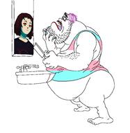 anime full_body glasses hair milk_outside_a_bag_of_milk mirror mouth_open ren_and_stimpy shaving traced tranny transgender_flag troon variant:unknown // 1534x1573 // 82.1KB