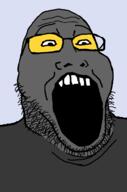glasses grey_skin open_mouth soot soot_colors soyjak soyjak_party stubble variant:markiplier_soyjak2 // 645x973 // 23.9KB