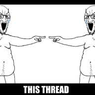 4chan animated anti_soyjak arm bloodshot_eyes crying cying glasses hand large_eyebrows leg moving multiple_soyjaks open_mouth pointing reddit shaking soy_duel soyjak stretched_mouth stubble subvariant:pol_face text this_thread trend:soyjak_trio variant:a24_slowburn_soyjak variant:bernd variant:chudjak variant:gapejak variant:markiplier_soyjak variant:soyak variant:tony_soprano_soyjak // 2011x1006 // 242.6KB