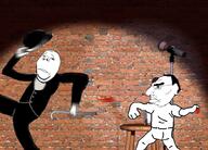 2soyjaks bricks cane dance heckler microphone running scared side_profile soyjak stage stool subvariant:wholesome_soyjak throw throwing tomato variant:chudjak variant:gapejak wall // 1008x726 // 298.6KB