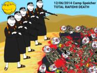 2014 arabic_text arm beard blood bloodshot_eyes brown_hair camouflage camp_speicher clothes country crying desert firearm flag flag:iraq flag:isis full_body glasses gun hair hand hat headband holding_gun holding_object holding_rifle husayn_ibn_ali iraq isis islam kataib_hezbollah leg multiple_soyjaks open_mouth popular_mobilization_forces purple_hair rifle sandal shia smile soyjak stubble subvariant:wholesome_soyjak sun text turban variant:bernd variant:gapejak weapon yellow_teeth // 1440x1080 // 1.6MB