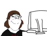 boymoder brown_hair closed_mouth clothes computer computer_mouse glasses hair hoodie menhera_chan redraw soyjak subvariant:gapejak_female subvariant:wholesome_soyjak tranny variant:gapejak // 255x195 // 19.2KB