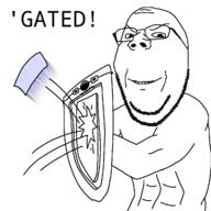 2soyjaks abs arm bald bluetext buff closed_mouth earless glasses holding_object muscles negated objectsoy open_mouth sage shield shirtless smile smug soyjak stubble subvariant:wholesome_soyjak text variant:gapejak variant:unknown // 1280x1280 // 139.9KB