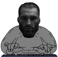 arm beard buff closed_mouth ear eyebrows gigachad grey_skin greyscale hair hand keyboard lips looking_at_you muscles nas:gigachad nose transparent_background typing wrinkles