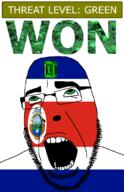 ahegao costa_rica country emerald flag flag:costa_rica gem glasses green green_eyes hair looking_up open_mouth schlog_color_event soyjak soyjak_blog stubble teeth text threat_level_green variant:cobson won // 721x1115 // 172.5KB