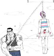 2soyjaks bird blood buff chud closed_mouth clothes cloud drawn_background full_body glasses hair hanging hill holding_object holding_rope lynching mustache nazism neovagina open_mouth purple_hair redraw rope skirt sleeveless_shirt sonnenrad soyjak stubble sun swastika tongue tranny variant:bernd variant:chudjak // 1488x1558 // 569.1KB