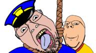 2soyjaks caillou clothes glasses hanging hat open_mouth police rope smile soyjak stubble subvariant:wholesome_soyjak utubetrollspolice variant:bernd variant:gapejak white_skin // 1107x619 // 195.9KB