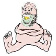 BRIMMIEST_COMMENTS_SECTION☣️☣️☣️_DO_NOT_ENTER☣️☣️☣️ baby babyjak beard binky body_variant:diaper_gape crossed_arms foot full_body glasses sitting soyjak stubble variant:gapejak // 400x400 // 46.6KB