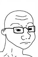 bald clean closed_mouth ear eyebrows glasses looking_to_the_right no_beard no_stubble nose nuvariant shaved soyboy soyjak variant:soyak white_background wrinkles // 694x1024 // 47.3KB