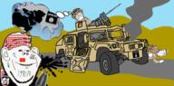 3soyjaks arabic_text arm assyria blood bomb chirho christian_cross christian_identity christianity closed_mouth clothes dead eagle ear english_text flag flag:aramean-syriac flag:assyria flag:isis frown glasses gun hand hat helmet humvee icxcnika isis islam islamic_state its_over map military orthodox_cross patch smile smoke soyjak stubble subvariant:wholesome_soyjak syria text thought_bubble truck variant:feraljak variant:gapejak variant:impish_soyak_ears // 1289x637 // 1.1MB