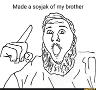 beard clothes eyebrows finger hair hand ifunny looking_at_you meta:barely_a_soyjak meta:left_the_watermark_in meta:not_oc mustache open_mouth pointing poorly_drawn watermark white_background // 1080x1008 // 118.0KB