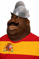 big_lips big_nose black_skin clothes cuckistador fat flag:morocco flag:spain helmet lgbt meta:ai_generated morocco mustache pedophile spain tongue variant:meximutt // 1024x1536 // 1.6MB