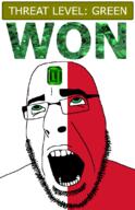 ahegao country emerald flag flag:malta gem glasses green green_eyes hair looking_up malta open_mouth schlog_color_event soyjak soyjak_blog stubble teeth text threat_level_green variant:cobson won // 721x1115 // 139.2KB
