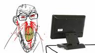 angry blood bloodshot_eyes clenched_teeth computer ear glasses mustache red_eyes screen soyjak stubble subvariant:feralrage variant:feraljak vein yellow_teeth // 1920x1080 // 888.2KB