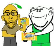 2soyjaks arm closed_mouth clothes ear food foodjak fruit glasses hand holding_object lemon open_mouth oreo smile soyjak stubble tshirt variant:impish_soyak_ears variant:nojak // 784x641 // 250.4KB