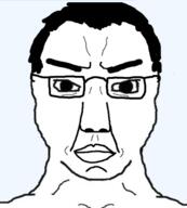 closed_mouth glasses hair neutral soyjak subvariant:chuddy template variant:chudjak // 481x535 // 106.4KB