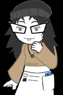 alternate clothes female glasses hair hand homestuck looking_to_the_right nintendo nintendo_switch no_nose smile soyjak soylent_(cacao) style_emulation variant:soytan video_game // 621x940 // 89.3KB