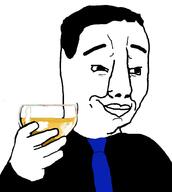 alcohol arm blue-and-black_movement chud clothes finland glass glasses hair hand holding_object necktie smile smirk smug soyjak variant:chudjak wine wine_glass // 896x1000 // 60.3KB